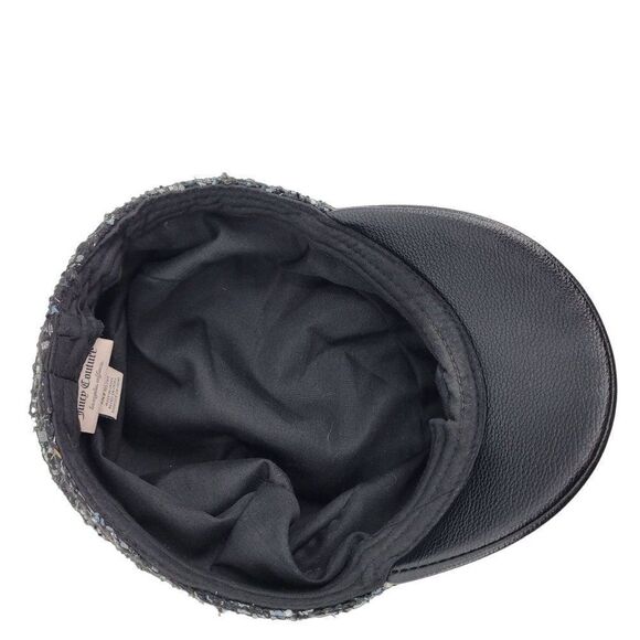 Juicy Couture Newsboy Cabbie Hat‎ Faux Leather Brim Blue Black Metallic Tweed main image 6